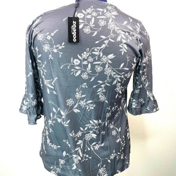 Zeagoo Women’s Floral Top with Ruffle Sleeves – Size L – New with Tags - Picture 5 of 8